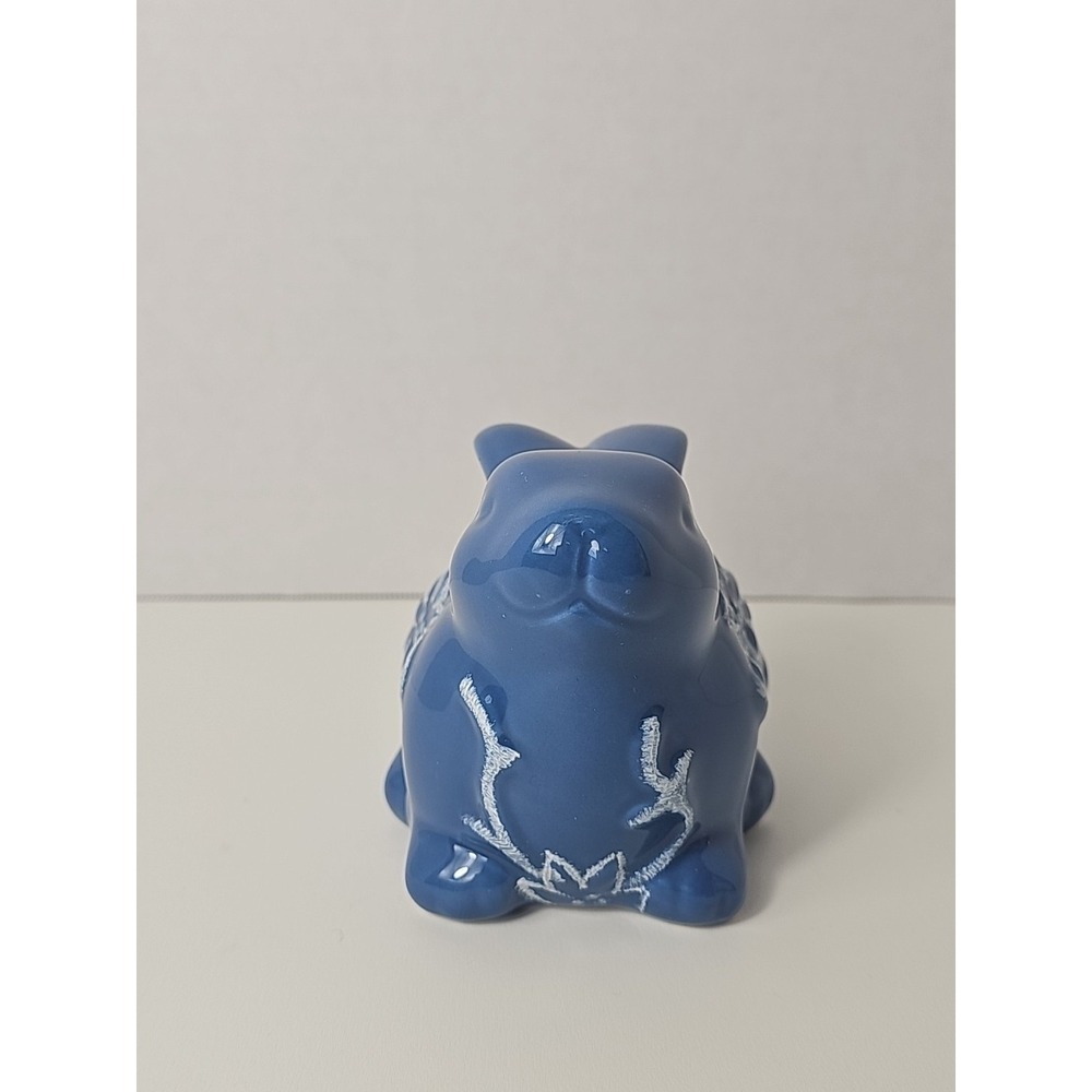 Burton & Burton Blue Ceramic Rabbit Figurine Statue Floral Embossed Designs